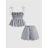 image:imageMakeMeChic Womens 2 Piece Summer Outfits Striped Tie Shoulder Peplum Shirred Tops and Shorts SetBlue a