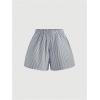 image:imageMakeMeChic Womens 2 Piece Summer Outfits Striped Tie Shoulder Peplum Shirred Tops and Shorts SetBlue a