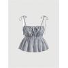 image:imageMakeMeChic Womens 2 Piece Summer Outfits Striped Tie Shoulder Peplum Shirred Tops and Shorts SetBlue a