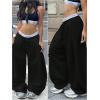 image:imageMakeMeChic Womens Barrel Pants Baggy Wide Leg Sweatpants Y2k Pants StreetwearBlack