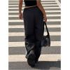 image:imageMakeMeChic Womens Bow Knot Print Pants Drawstring Waisted Striped Wide Leg TrousersBlack