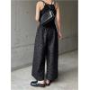 image:imageMakeMeChic Womens Business Floral Palazzo Pants Elegant Vintage Elastic Waist Wide Leg Textured TrousersBlack