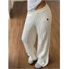 image:imageMakeMeChic Womens Cable Knit Wide Leg Sweater Pants Low Waist Baggy TrousersWhite