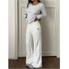 image:imageMakeMeChic Womens Cable Knit Wide Leg Sweater Pants Low Waist Baggy TrousersWhite