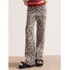 image:imageMakeMeChic Womens Cheetah Print Pants Fall Elastic Waist Wide Leg Retro Knitted TrousersMulticolor