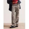 image:imageMakeMeChic Womens Cheetah Print Pants Fall Elastic Waist Wide Leg Retro Knitted TrousersMulticolor