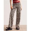 image:imageMakeMeChic Womens Cheetah Print Pants Fall Elastic Waist Wide Leg Retro Knitted TrousersMulticolor