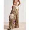 image:imageMakeMeChic Womens Floral Gingham Print Pants Drawstring Waisted Summer Y2K Boho TrousersBrown