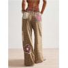 image:imageMakeMeChic Womens Floral Gingham Print Pants Drawstring Waisted Summer Y2K Boho TrousersBrown