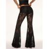 image:imageMakeMeChic Womens Floral Lace Sheer Mesh Flare Pants Low Waist Sexy See Through Going Out Pants Festival Rave OutfitsBlack
