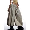 image:imageMakeMeChic Womens Gingham Balloon Pants Baggy Elastic Waist Y2K Harem PantsKhaki