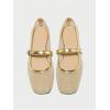 image:imageMakeMeChic Womens Lace Mesh Ballet Flats Shoes Square Closed Toe Shoes Breathable Summer FlatsGold