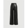 image:imageMakeMeChic Womens Leather Pants High Waist Wide Leg Pants Elastic Straight Party Trousers with PocketsBlack