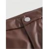 image:imageMakeMeChic Womens Leather Pants High Waist Wide Leg Pants Elastic Straight Party Trousers with PocketsBrown