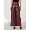 image:imageMakeMeChic Womens Leather Pants High Waist Wide Leg Pants Elastic Straight Party Trousers with PocketsBurgundy