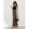 image:imageMakeMeChic Womens Leather Pants High Waist Wide Leg Pants Elastic Straight Party Trousers with PocketsBurgundy