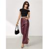 image:imageMakeMeChic Womens Leather Pants High Waist Wide Leg Pants Elastic Straight Party Trousers with PocketsBurgundy