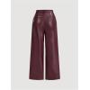 image:imageMakeMeChic Womens Leather Pants High Waist Wide Leg Pants Elastic Straight Party Trousers with PocketsBurgundy B