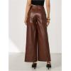 image:imageMakeMeChic Womens Leather Pants High Waist Wide Leg Pants Elastic Straight Party Trousers with PocketsChocolate Brown