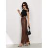 image:imageMakeMeChic Womens Leather Pants High Waist Wide Leg Pants Elastic Straight Party Trousers with PocketsChocolate Brown