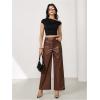 image:imageMakeMeChic Womens Leather Pants High Waist Wide Leg Pants Elastic Straight Party Trousers with PocketsChocolate Brown