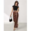 image:imageMakeMeChic Womens Leather Pants High Waist Wide Leg Pants Elastic Straight Party Trousers with PocketsChocolate Brown