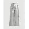 image:imageMakeMeChic Womens Leather Pants High Waist Wide Leg Pants Elastic Straight Party Trousers with PocketsSilver