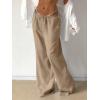 image:imageMakeMeChic Womens Linen Pants Summer Beach Wide Leg Low Rise Baggy Pants TrousersApricot