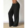 image:imageMakeMeChic Womens Linen Pants Summer Beach Wide Leg Low Rise Baggy Pants TrousersBlack