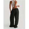 image:imageMakeMeChic Womens Linen Pants Summer Beach Wide Leg Low Rise Baggy Pants TrousersBlack