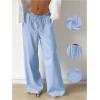 image:imageMakeMeChic Womens Linen Pants Summer Beach Wide Leg Low Rise Baggy Pants TrousersBlue