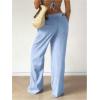 image:imageMakeMeChic Womens Linen Pants Summer Beach Wide Leg Low Rise Baggy Pants TrousersBlue