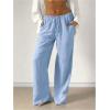 image:imageMakeMeChic Womens Linen Pants Summer Beach Wide Leg Low Rise Baggy Pants TrousersBlue