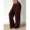 image:imageMakeMeChic Womens Linen Pants Summer Beach Wide Leg Low Rise Baggy Pants TrousersBrown