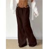 image:imageMakeMeChic Womens Linen Pants Summer Beach Wide Leg Low Rise Baggy Pants TrousersBrown