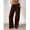 image:imageMakeMeChic Womens Linen Pants Summer Beach Wide Leg Low Rise Baggy Pants TrousersBrown