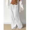 image:imageMakeMeChic Womens Linen Pants Summer Beach Wide Leg Low Rise Baggy Pants TrousersWhite