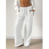 image:imageMakeMeChic Womens Linen Pants Summer Beach Wide Leg Low Rise Baggy Pants TrousersWhite