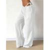 image:imageMakeMeChic Womens Linen Pants Summer Beach Wide Leg Low Rise Baggy Pants TrousersWhite