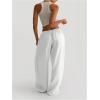 image:imageMakeMeChic Womens Linen Pants Summer Beach Wide Leg Low Rise Baggy Pants TrousersWhite