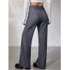 image:imageMakeMeChic Womens Pinstripe Pants Straight Leg Work Office Striped Long TrousersDark Grey