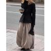 image:imageMakeMeChic Womens Plaid Baggy Wide Leg Pants Balloon Ruffle Harem Pants with PocketBrown Plaid