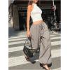 image:imageMakeMeChic Womens Plaid Baggy Wide Leg Pants Balloon Ruffle Harem Pants with PocketBrown Plaid