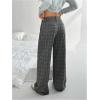 image:imageMakeMeChic Womens Plaid Wide Leg Pants Low Waist Business Trousers with PocketsDark Grey