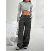 image:imageMakeMeChic Womens Plaid Wide Leg Pants Low Waist Business Trousers with PocketsDark Grey