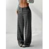 image:imageMakeMeChic Womens Plaid Wide Leg Pants Low Waist Business Trousers with PocketsDark Grey