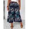 image:imageMakeMeChic Womens Plus Size Boho Pants Floral Wide Leg High Waist Elastic Palazzo Pant Summer VacationBlue