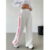 image:imageMakeMeChic Womens Plus Size Y2K Baggy Sweatpants Bow Wide Leg High Waist Kawaii PantsWhite and Pink