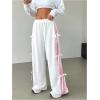 image:imageMakeMeChic Womens Plus Size Y2K Baggy Sweatpants Bow Wide Leg High Waist Kawaii PantsWhite and Pink