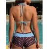 image:imageMakeMeChic Womens Polka Dots Triangle Bikini Sets Swim Shorts Y2K Leopard Striped Bathing Suit SwimsuitBow Brown Blue